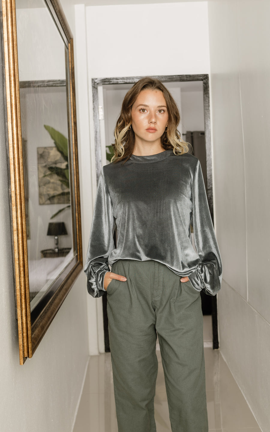 טופ קטיפה ירוק