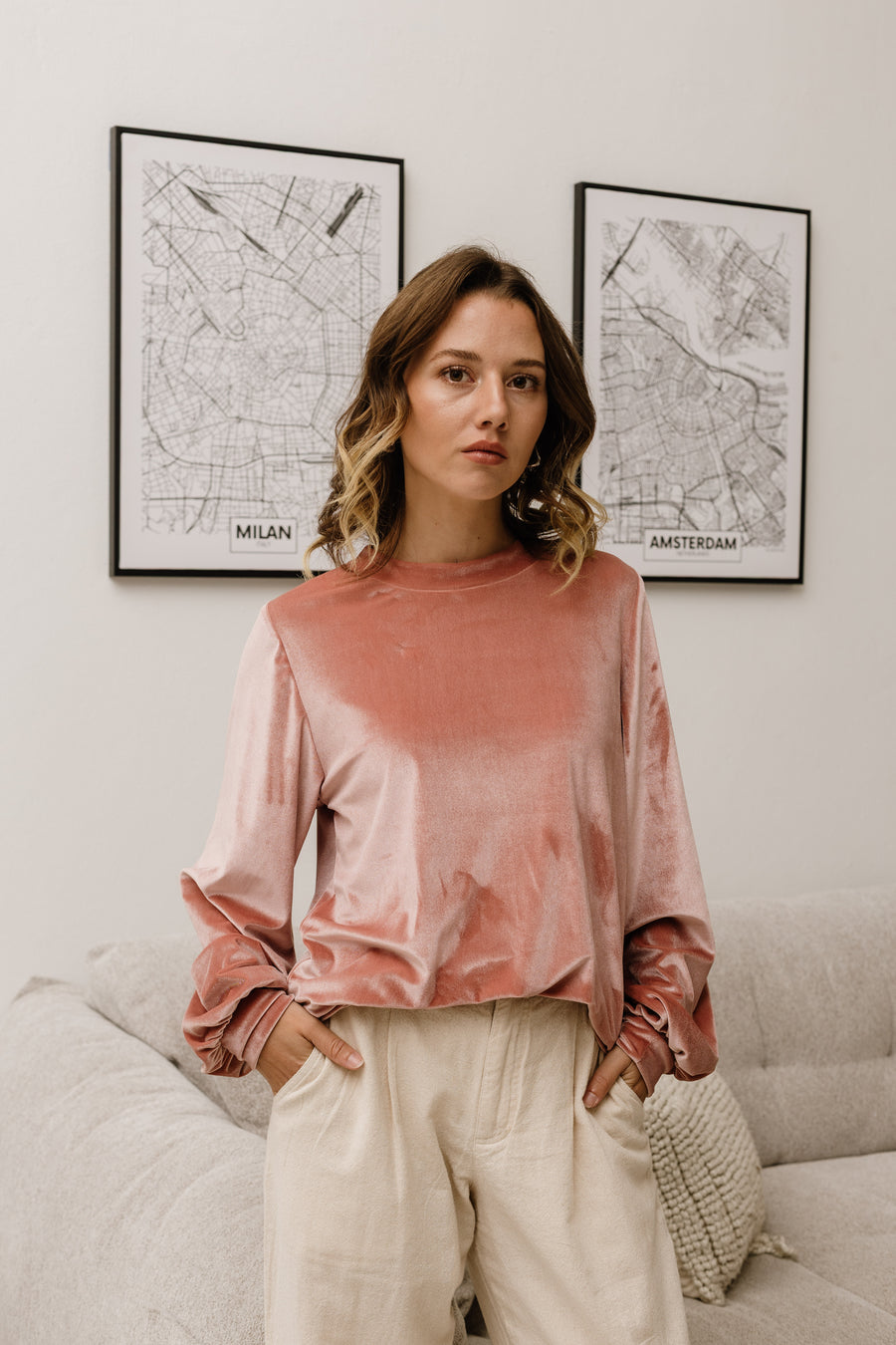 טופ קטיפה ורודה