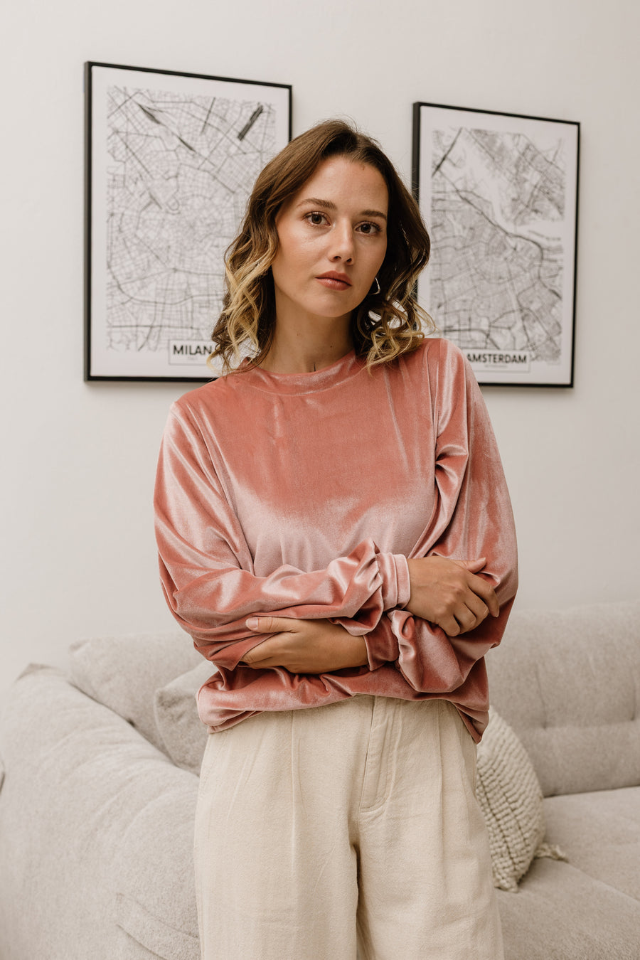 טופ קטיפה ורודה